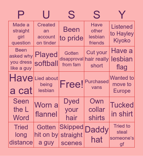 Lesbian Bingo Card