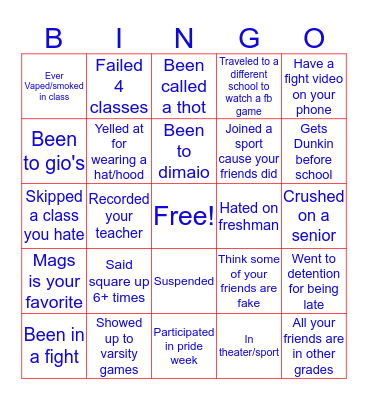 Eastchester bingo Card