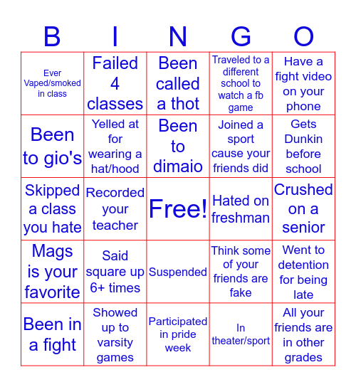 Eastchester bingo Card