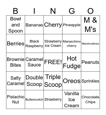 Ice Cream Bingo Card