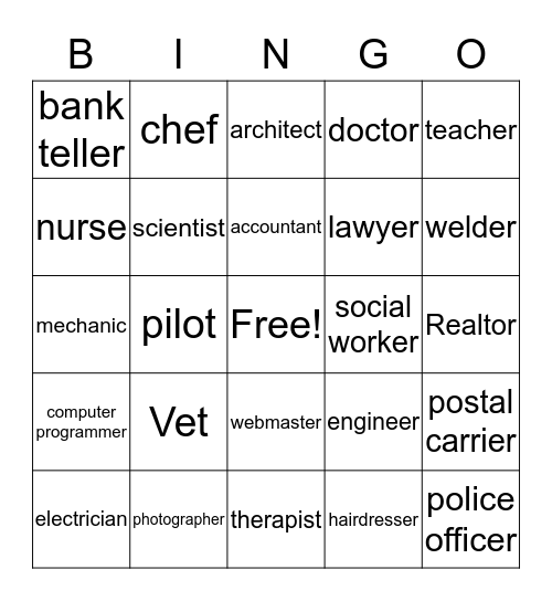 Careers Bingo Card