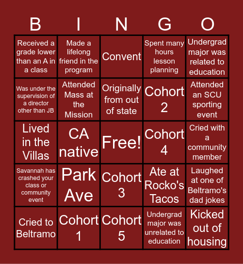 ExCEL Bingo Card