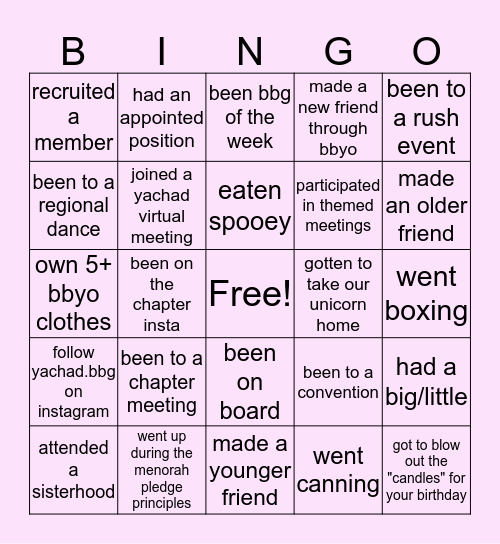 Yachad BBG Bingo! Bingo Card