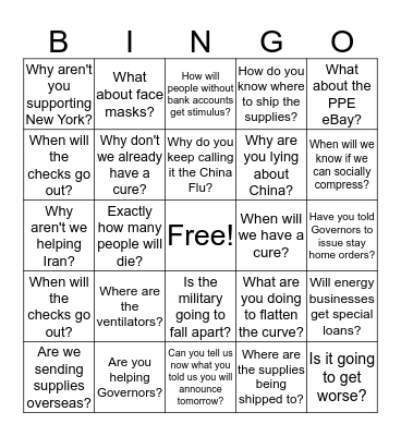 COVID-19 Press Questions Bingo Card