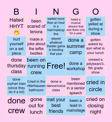 Stage Left Bingo Card