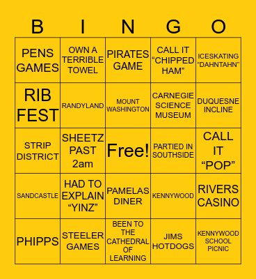 PITTSBURGH Bingo Card