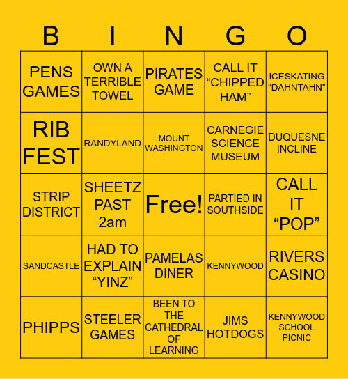 PITTSBURGH Bingo Card