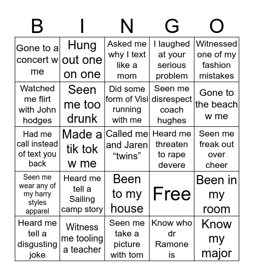 Izzy’s Bingo Card