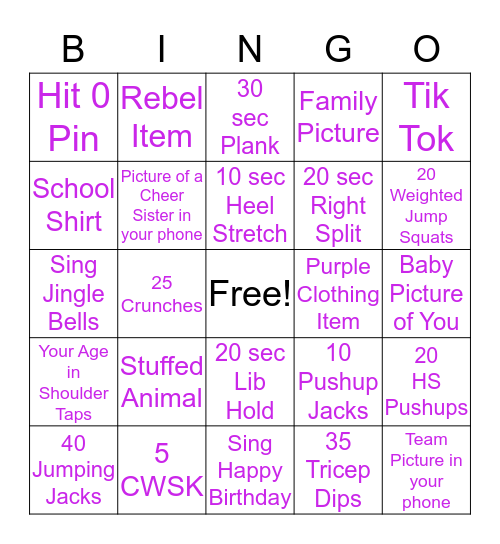 CHEER FUN Bingo Card