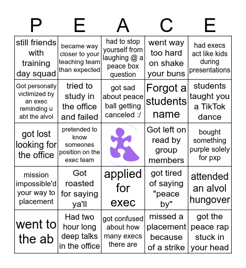 Peace by PEACE Bingo Card