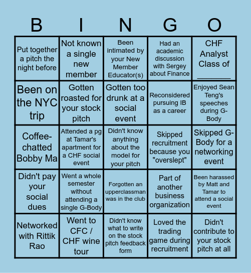 CHF Bingo Card