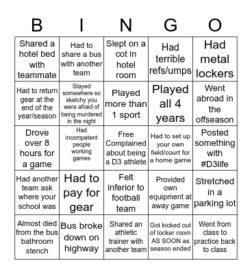 D3 Athlete Bingo Card