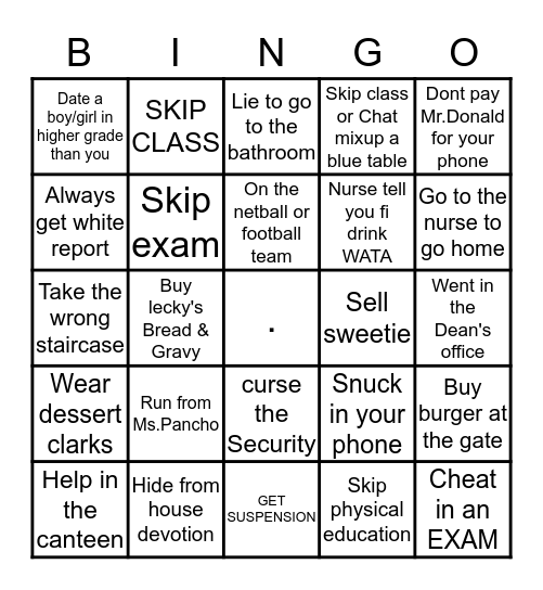 DUNOON PARK TECHNICAL HIGH SCHOOL Bingo Card