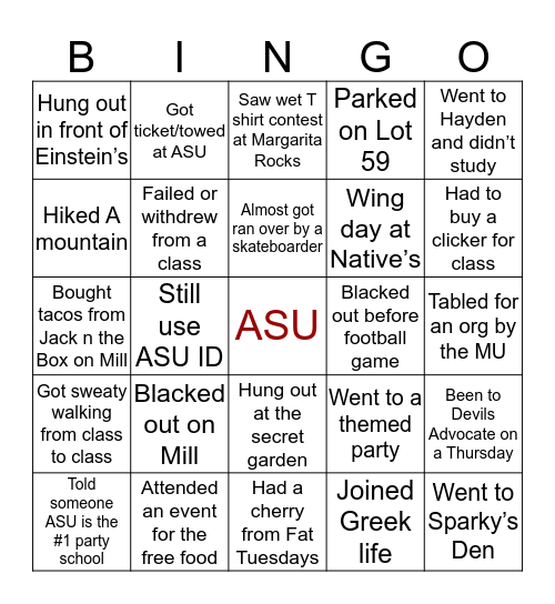 ASU Bingo Card