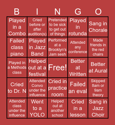 Music Major Bingo Card