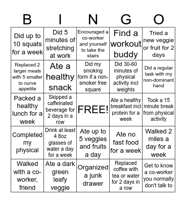 Wellness BINGO! Bingo Card