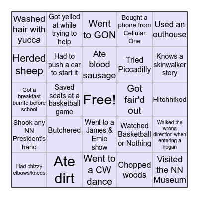 Navajo Rez Bingo Card
