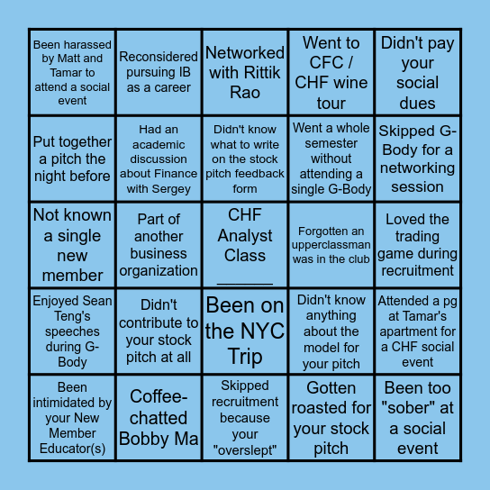 CHF Bingo Card