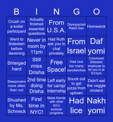 DRISHA Bingo Card