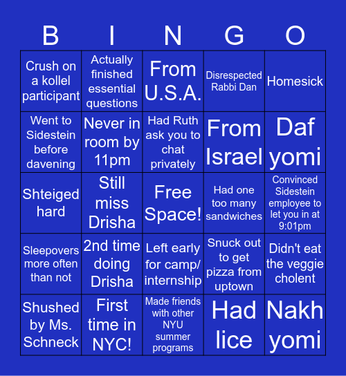 DRISHA Bingo Card