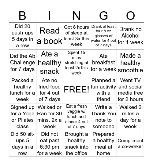 Wellness BINGO! Bingo Card
