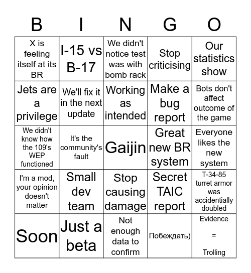 Gaijin Bingo Card