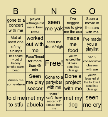 nicole Bingo Card