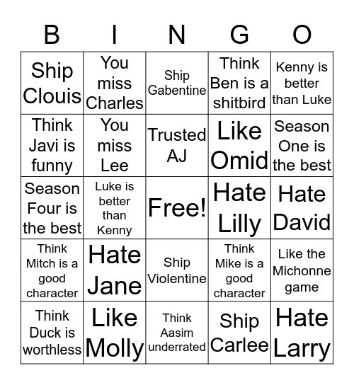 TWDG Bingo Card