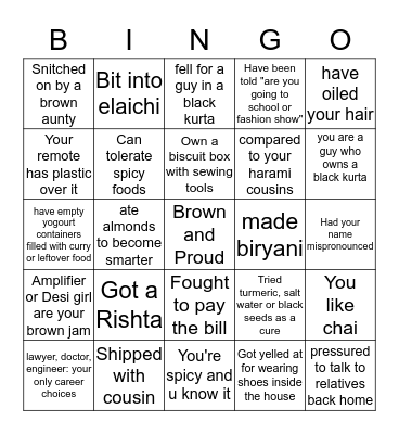 Desi Bingo Card