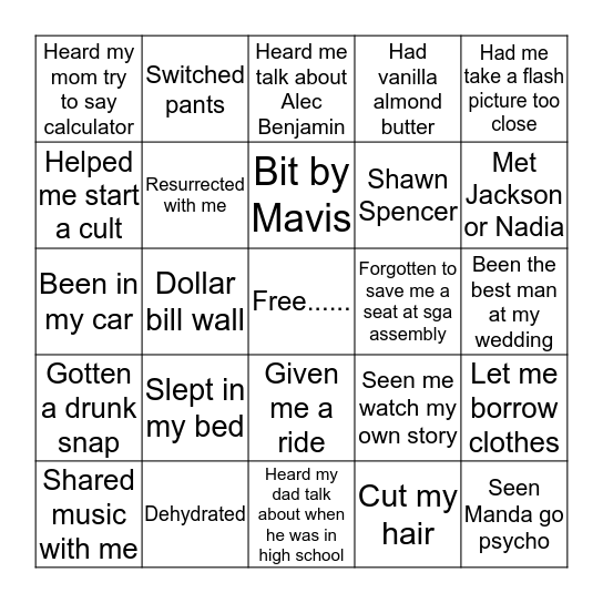 Natalie Bingo Card