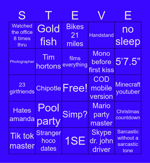 Steven Bingo Card