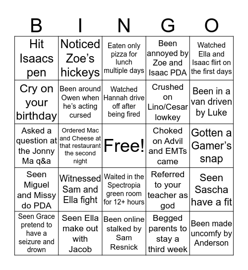 *Secret* SOCAPA Bingo! ;) Bingo Card