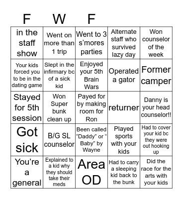 Frenchwoods Bingo (Staff Edition) Bingo Card