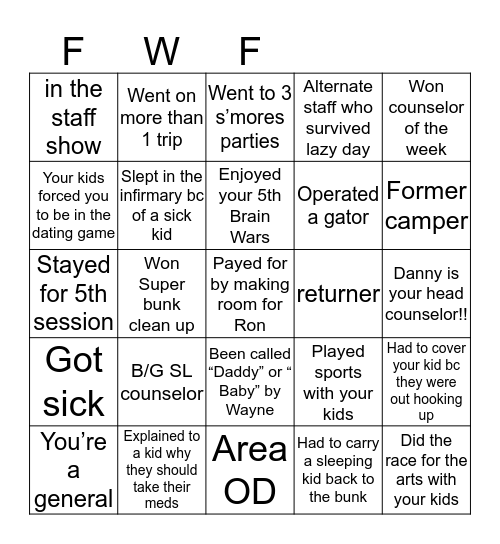 Frenchwoods Bingo (Staff Edition) Bingo Card