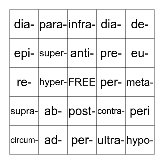 Prefix 2 Chapter 2 Bingo Card