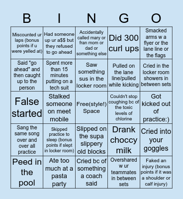 Pomp Swim Bingo! Bingo Card