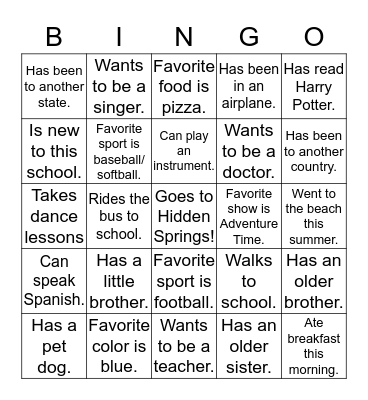 Classmate Bingo! Bingo Card
