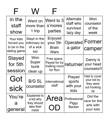 Frenchwoods Bingo (Staff Edition) Bingo Card