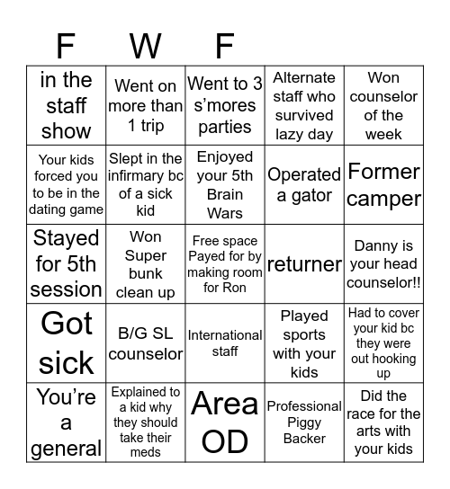 Frenchwoods Bingo (Staff Edition) Bingo Card