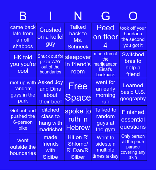 Drisha Squad Bingo Card