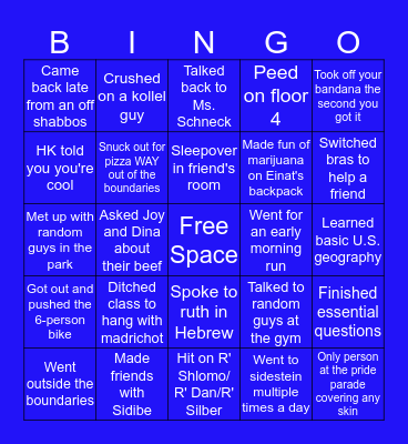 Drisha Squad Bingo Card