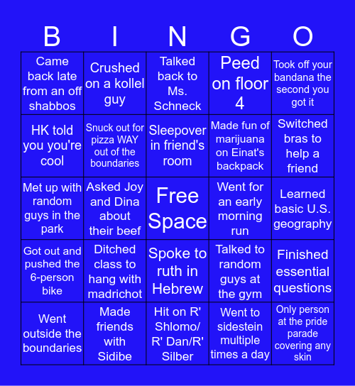 Drisha Squad Bingo Card