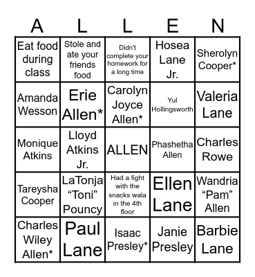 FAMILY BINGO Card