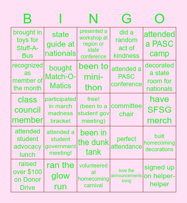 Student Government Bingo! Bingo Card