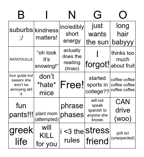 allie bingo Card