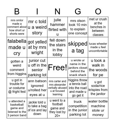 Ellsworth High School Bingo Card