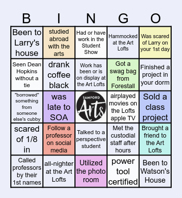 SAMFORD ART MAJOR Bingo Card