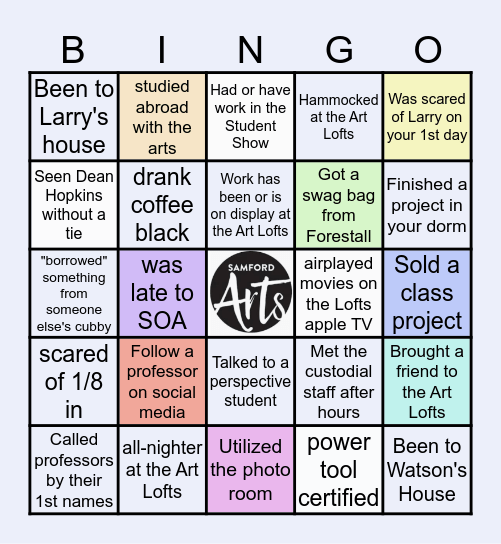 SAMFORD ART MAJOR Bingo Card