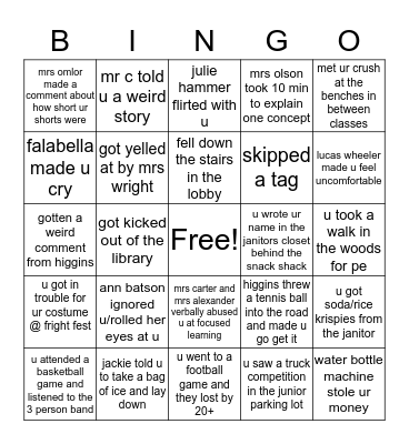 Ellsworth High School Bingo Card