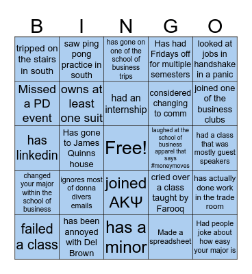 Geneseo School of Business Bingo Card